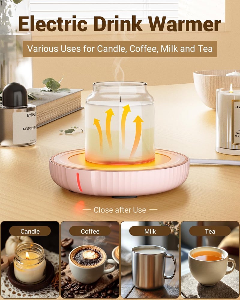 House Gem HouseGem Large Candle Warmer Plate - Coffee Cup Mug Warmer for Desk, Candle Melter, Electric Mug Heater for Beverages, Milk & Tea, Coffee Accessories Ideal Gifts Keep Cup Warm (Pink) - Image 2